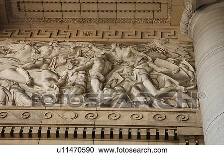 Stock Image - Low angle view of stone sculptures on a wall, Havana, Cuba. Fotosearch