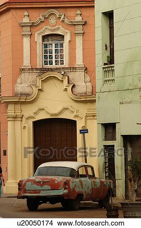 Rear view of an antique car parked outside a building, Havana, Cuba View Large Photo Image Picture - Rear view of an antique car parked outside a building, Havana, Cuba. Fotosearch