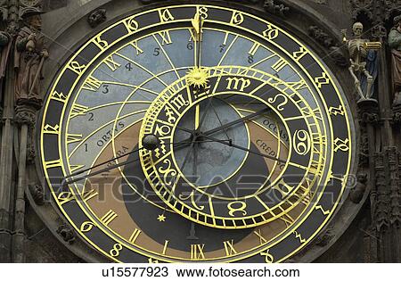 Stock Image - A clock tower in Prague. Fotosearch