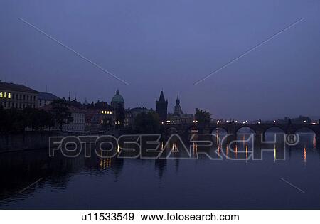 Bridge at night in Prague View Large Photo Image Stock Photo - Bridge at night in Prague. Fotosearch