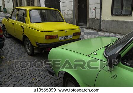 Cars parked in the street in Prague View Large Photo Image Stock Photo - Cars parked in the street in Prague. Fotosearch