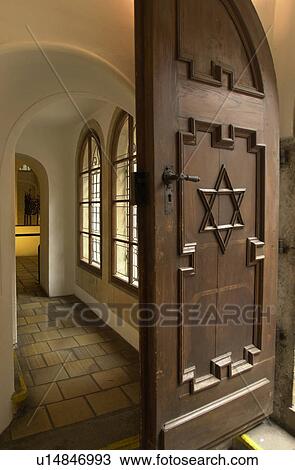 Stock Image - Doorway of a Jewish establishment in Prague. Fotosearch