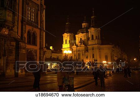 Historical buildings lit up at night in Prague View Large Photo Image Stock Image - Historical buildings lit up at night in Prague. Fotosearch