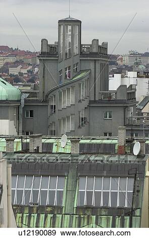 Stock Photo - Roof top of a building in Prague. Fotosearch