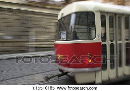 Stock Photography - Tram car running through the city in Prague. Fotosearch