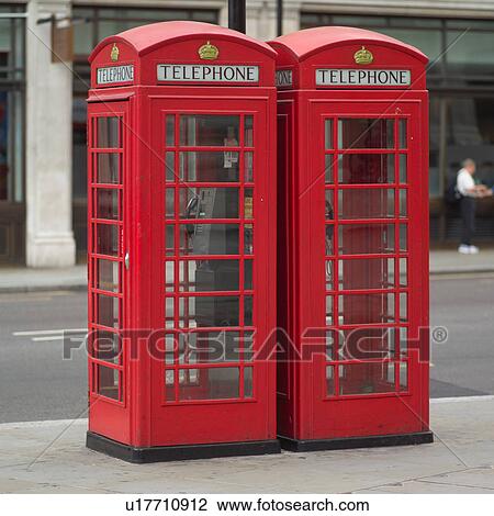 Stock Image - Two telephone booths in London, England. Fotosearch