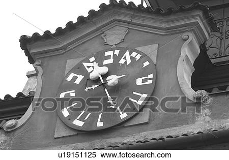 Stock Photography - Watch on a Jewish establishment in Prague. Fotosearch