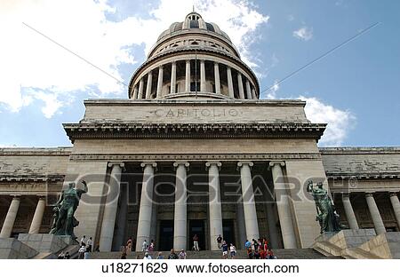 Stock Photo - Low angle view of the facade of a government building, Havana, Cuba. Fotosearch