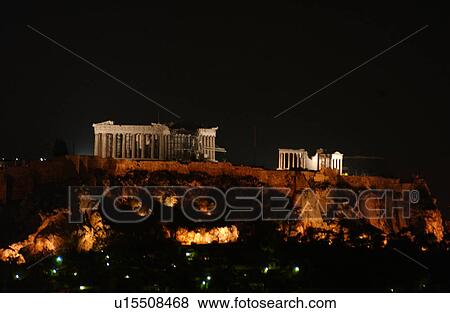 Ancient monument lit up at night in Athens, Greece View Large Photo Image Stock Photo - Ancient monument lit up at night in Athens, Greece. Fotosearch