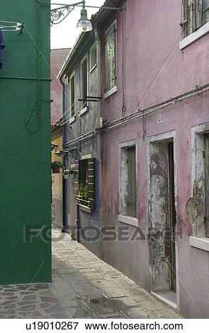 Stock Photo - Residential buildings in Venice, Burano, Italy. Fotosearch