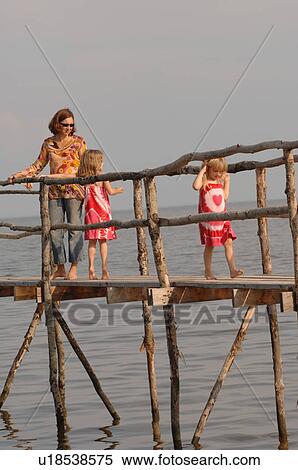 Matlock, Manitoba, Mother and daughters walking on wooden pier View Large Photo Image Stock Photography - Matlock, Manitoba, Mother and daughters walking on wooden pier. Fotosearch