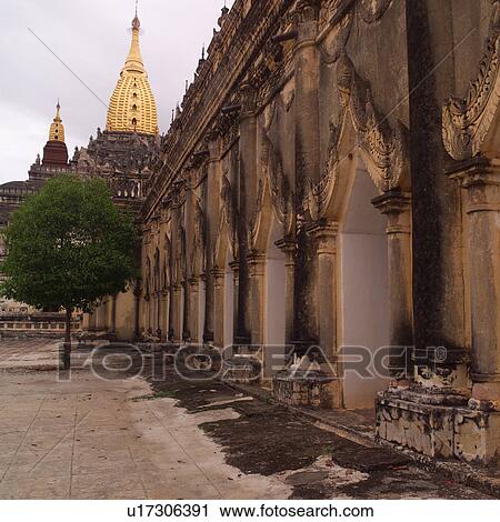 Stock Image - Exterior columns of Bagan Buddhist Temple. Fotosearch