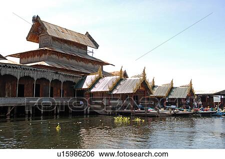 Stock Photograph - Buildings on Inle Lake. Fotosearch