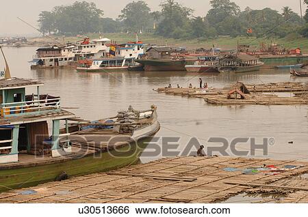 Boats on Irrawaddy River View Large Photo Image Stock Photograph - Boats on Irrawaddy River. Fotosearch
