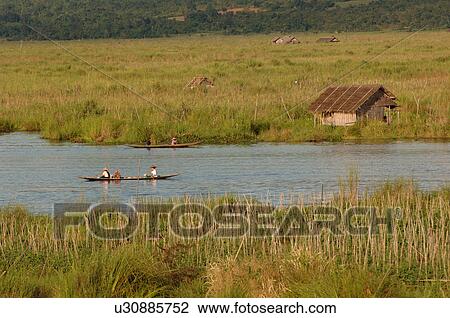 Stock Image - Countryside along Inle Lake. Fotosearch