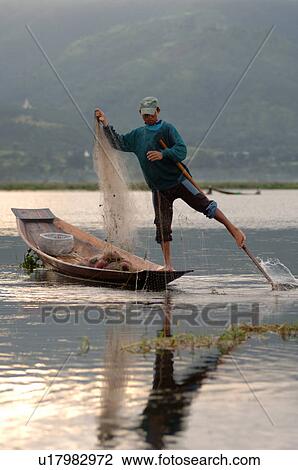 Stock Image - Fisherman leg rowing. Fotosearch