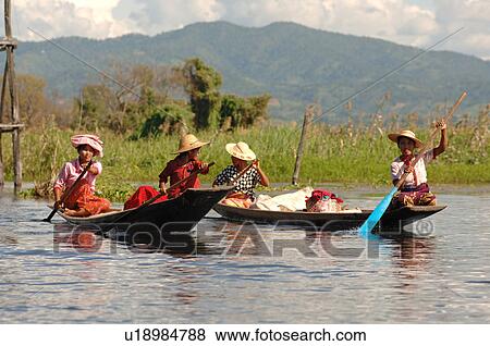 People rowing along Inle lake View Large Photo Image Stock Photo - People rowing along Inle lake. Fotosearch