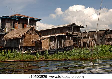 Stock Photograph - Village on Inle Lake. Fotosearch