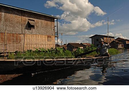 Picture - Wooden building along Inle Lake. Fotosearch