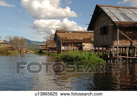 Stock Photography - Wooden building along Inle Lake. Fotosearch