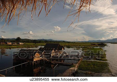 Wooden huts on Inle Lake View Large Photo Image Stock Photography - Wooden huts on Inle Lake. Fotosearch