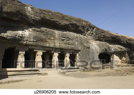 Stock Photography - Facade of a cave, Ellora, Aurangabad, Maharashtra, India. Fotosearch