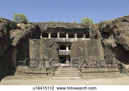 Stock Image - Old ruins of a rocky structure, Teen Taal, Ellora, Aurangabad, Maharashtra, India. Fotosearch