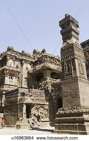 Picture - Old ruins of a temple, Kailash Temple, Ellora, Aurangabad, Maharashtra, India. Fotosearch