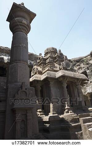 Stock Image - Old ruins of a building, Ellora, Aurangabad, Maharashtra, India. Fotosearch