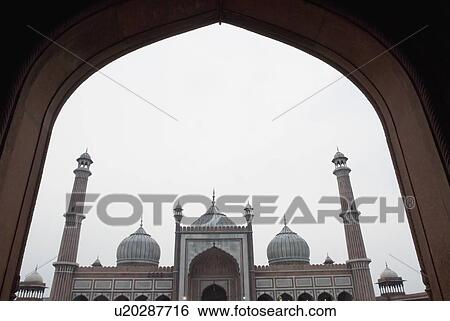Low angle view of the facade of a mosque, Jama Masjid, New Delhi, India View Large Photo Image Stock Photograph - Low angle view of the facade of a mosque, Jama Masjid, New Delhi, India. Fotosearch