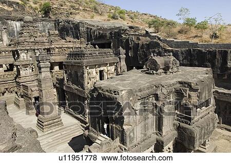 Stock Photo - Old ruins of a building, Kailash Temple, Ellora, Aurangabad, Maharashtra, India. Fotosearch