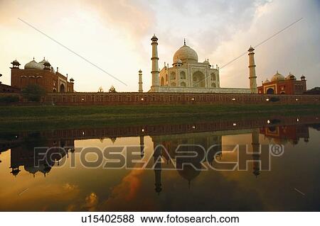 Stock Photo - Reflection of a mausoleum in water, Taj Mahal, Agra, Uttar Pradesh, India. Fotosearch