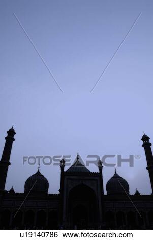 Stock Photograph - Silhouette of a mosque, Jama Masjid, New Delhi, India. Fotosearch