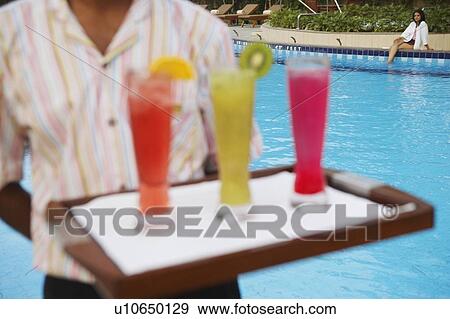 Mid section view of a waiter holding a tray of drinks View Large Photo Image Stock Photo - Mid section view of a waiter holding a tray of drinks. Fotosearch