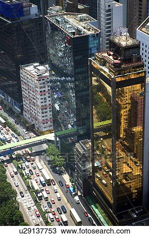 Stock Image - Buildings in Central, Hong Kong, high angle view. Fotosearch