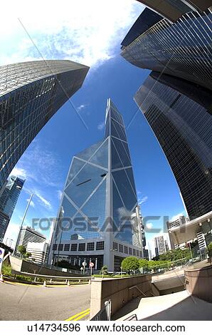 Stock Photograph - Cityscape in Central, Hong Kong, Fisheye lens. Fotosearch