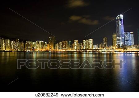 Stock Photo - Skyline at night in Tsing Yi, New Territories, Hong Kong. Fotosearch