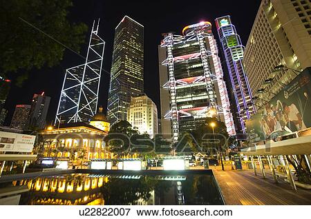 Statue Square at night in Central District, Hong Kong View Large Photo Image Stock Photo - Statue Square at night in Central District, Hong Kong. Fotosearch