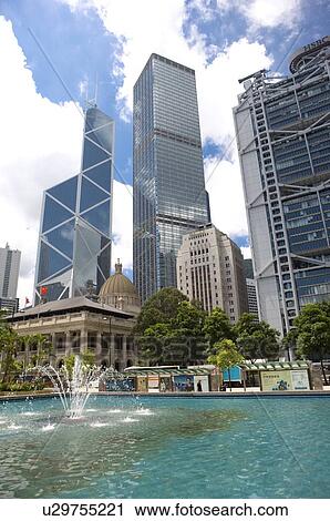 Stock Image - Statue Square during the day, Central District, Hong Kong. Fotosearch