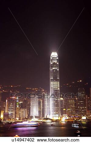 Stock Image - 2007 New Years Eve Fireworks Celebration, Hong Kong, Hong Kong Island skyline at night. Fotosearch