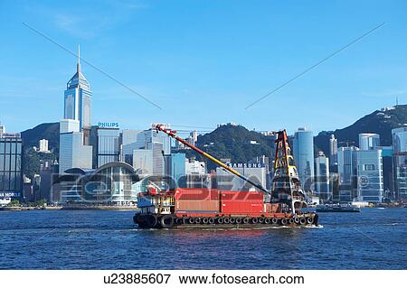 China, Hong Kong, Container Ship in Hong Kong Harbour View Large Photo Image Stock Photo - China, Hong Kong, Container Ship in Hong Kong Harbour. Fotosearch