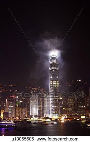 Stock Photography - Hong Kong, Hong Kong Island skyline at night after fireworks. Fotosearch