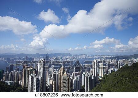 Stock Photograph - Hong Kong seen from Victoria Peak, with the Central District in the foreground.. Fotosearch