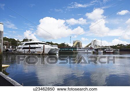 Stock Image - Yactch anchored at the pier. Fotosearch