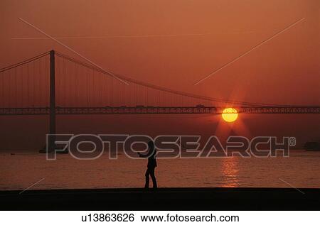 Walking By Bridge At Sunset View Large Photo Image Stock Photograph - Walking By Bridge At Sunset. Fotosearch