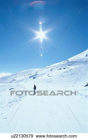 Snowboarder On Slope View Large Photo Image Stock Photo - Snowboarder On Slope. Fotosearch