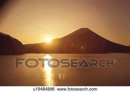 Stock Photograph - Mt. Fuji And Lake Motosu. Fotosearch
