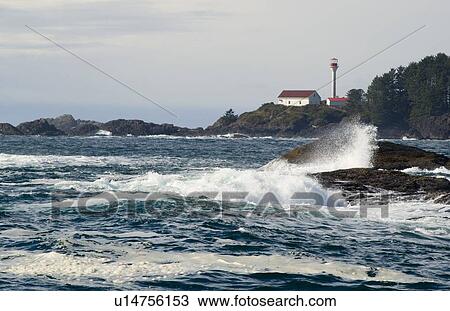 Stock Image - Lighthouse, Chesterman Beach, Tofino, Vancouver Island, BC. Fotosearch