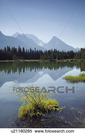 Stock Photography - Spillway Lake, Mt Wintour and Gap Mtn, Peter Lougheed Prov. Park, Kananaskis Country, Alberta, Canada. Fotosearch