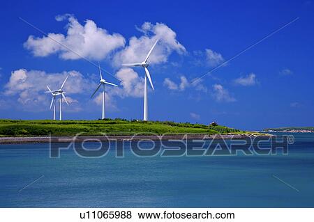 Stock Photo - The beautiful scenery and windmill in Penghu, Taiwan. Fotosearch